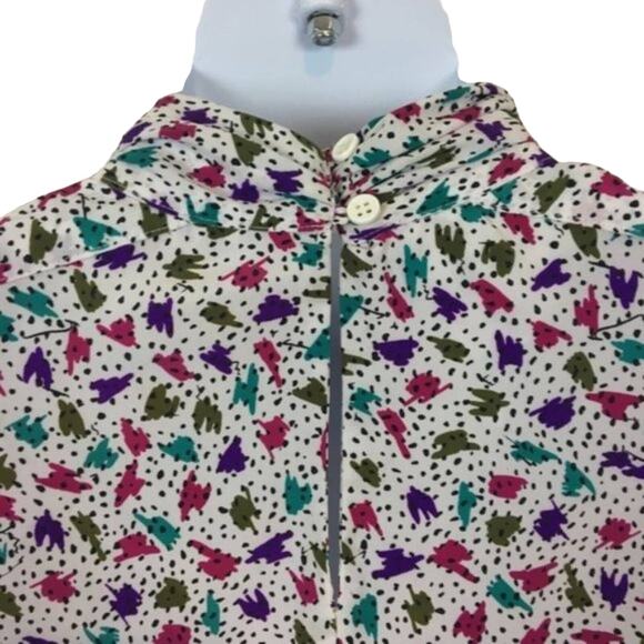 Blouse 80s Retro Secretary Career Vintage Librarian Chic High Neck Size Med - Picture 4 of 4